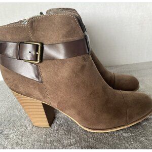 Limelight Brown Jena Faux Leather Booties size 11 3" heel Business office casual